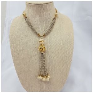 Goldtone rope style beaded extra long necklace